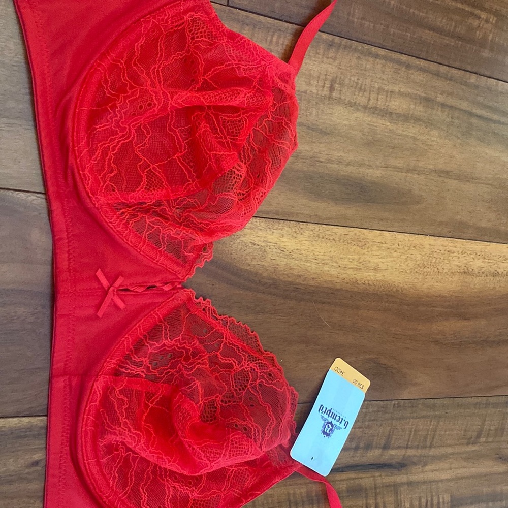 New with tags red bra, size 34DD.